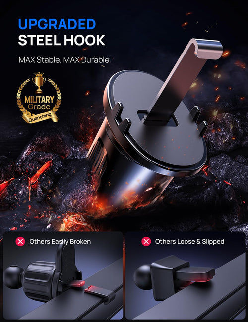 Air Vent Car Phone Holder, Adjustable Wide Clamp, Metal Hook, Anti-Shake