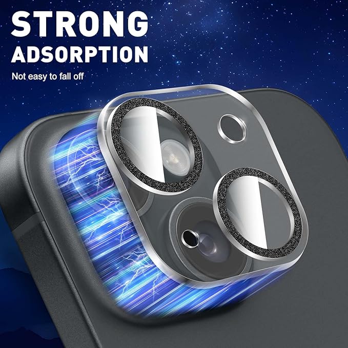 LucBuy 3PCS Sparkling Camera Lens Protector for iPhone 11, Full Clear Acrylic Cover with Shiny Colorful Glitter Designed Decoration Back Camera Protector