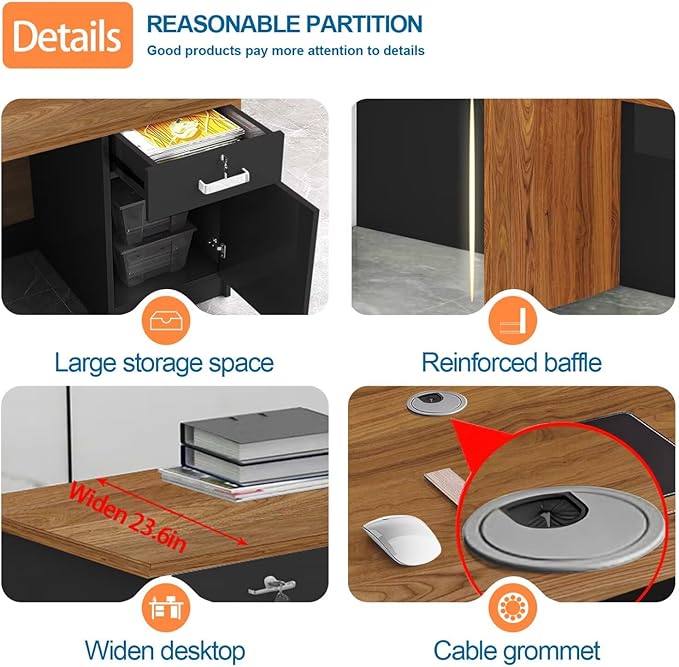 Reception Desk with Counter Modern Checkout Counter with Lockable Drawer Keyboard Tray Receptionist Desk for Office Salon Reception Table L Right 55inch/140cm