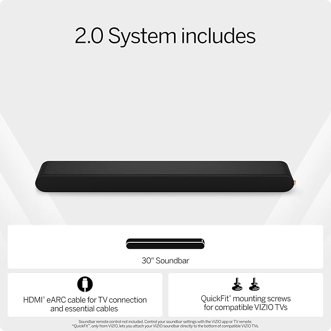 VIZIO 2.0 Soundbar w/Dolby Atmos & DTS:X, Bluetooth Speaker, QuickFit™ Compatible – SV200M-08 (New, 2024 Model)