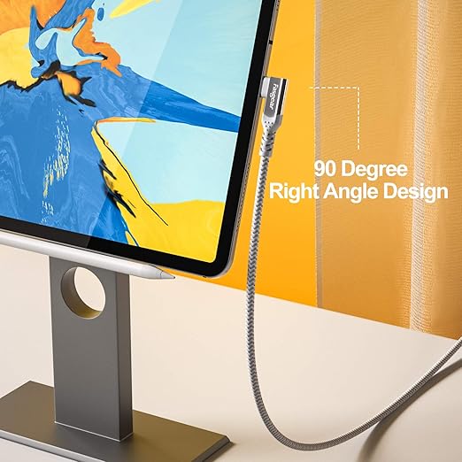 Fasgear 100W USB C to Type C 90 Degree Cable 6ft, USB 3.1 Gen 2 10Gbps Data Sync 5A Power Delivery with E-Marker Compatible for MacBook,Link,VR Headset,PD Docking Station,SSD,4K Displays,Grey