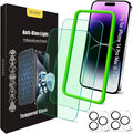 Blue Light Screen Protector for iPhone 14 Pro Max (6.7") & Camera Lens Protector,Eye Protection, HD Blue Light Blocking Tempered Glass Film, No Bubble, with Easy Installation Kit.2+2 Pack