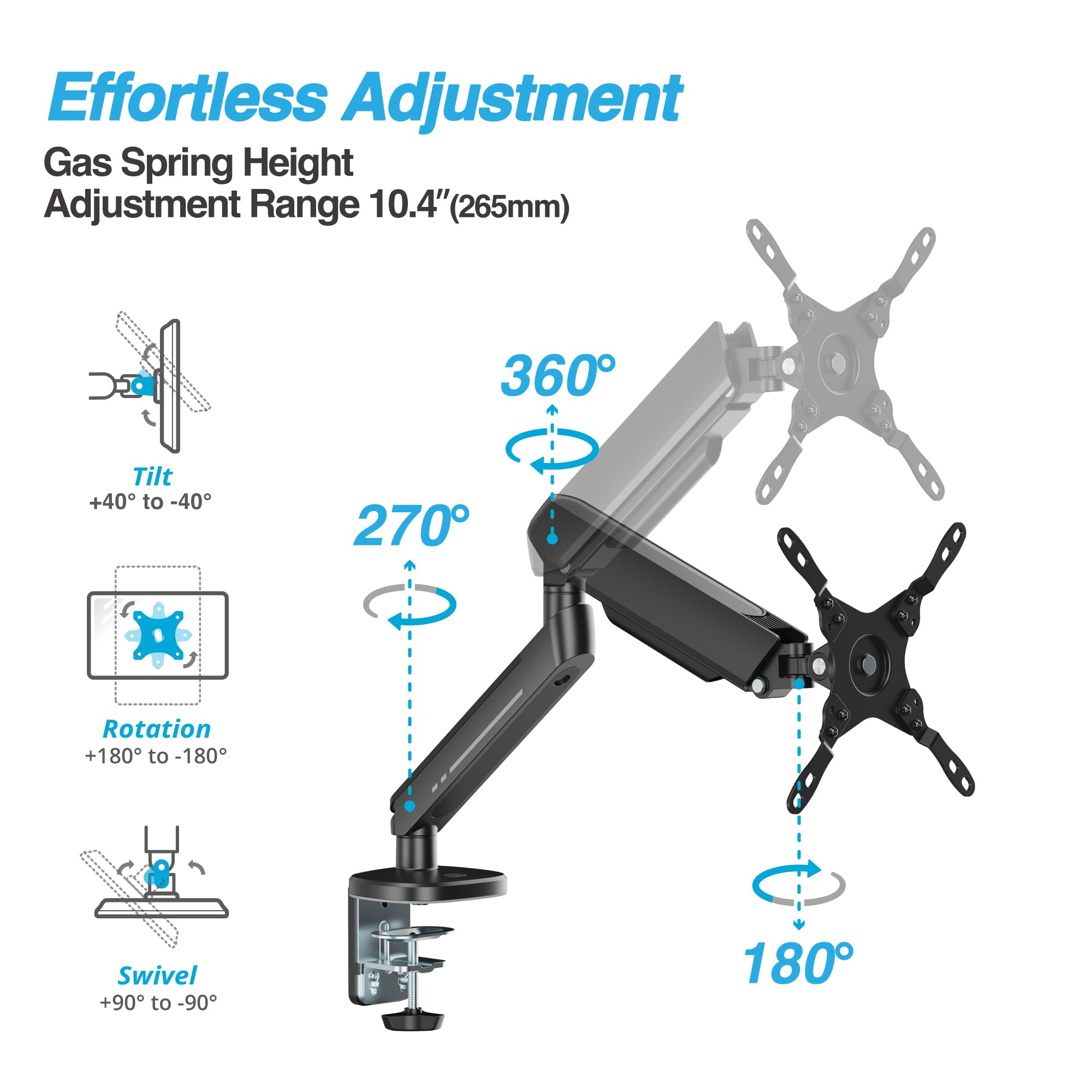 AVLT Single 27”-45” RGB Gaming Monitor Arm Desk Mount -Black