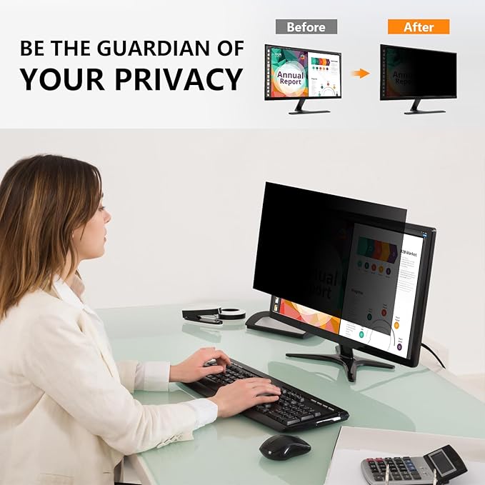 【2-Pack】 22 Inch Computer Privacy Screen for 16:9 Monitors with Anti-Spy Anti-Glare Filter, Blue Light Blocking & Eye Protection, Removable Anti-Scratch HD Clarity Screen Protector