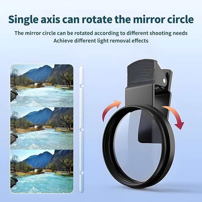 52mm Clip-on CPL Phone Camera Lens Filter, Polarized Camera Lens CPL Filter for iPhone 16 15 Pro Max Plus 14 13 Pro Max Mini 12 11 X XS Galaxy