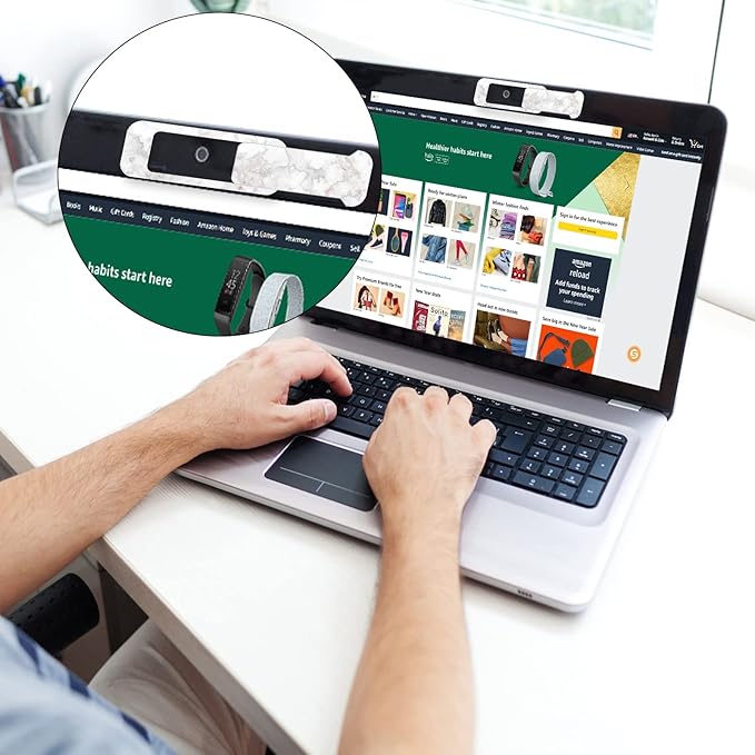 Webcam Cover, 3 Pieces, Laptop Camera Cover, Privacy Shielding Capacity is Twice as Big as The Traditional, Suitable for Computer Mobile Phones, laptops, Tablets and so on (White Marble)
