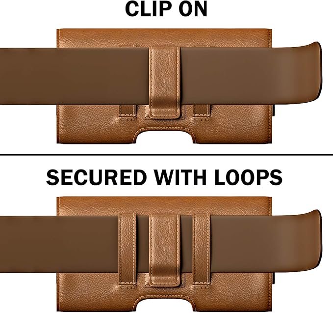 Case for Large iPhone Plus, Pro Max 16 15 14 13 12 11 Xs, Samsung Galaxy S25+ S24+ S23+ S22+ S21+, Cell Phone Belt Holster Clip, ID Card Holder Pouch, Fits Otterbox Case - Brown