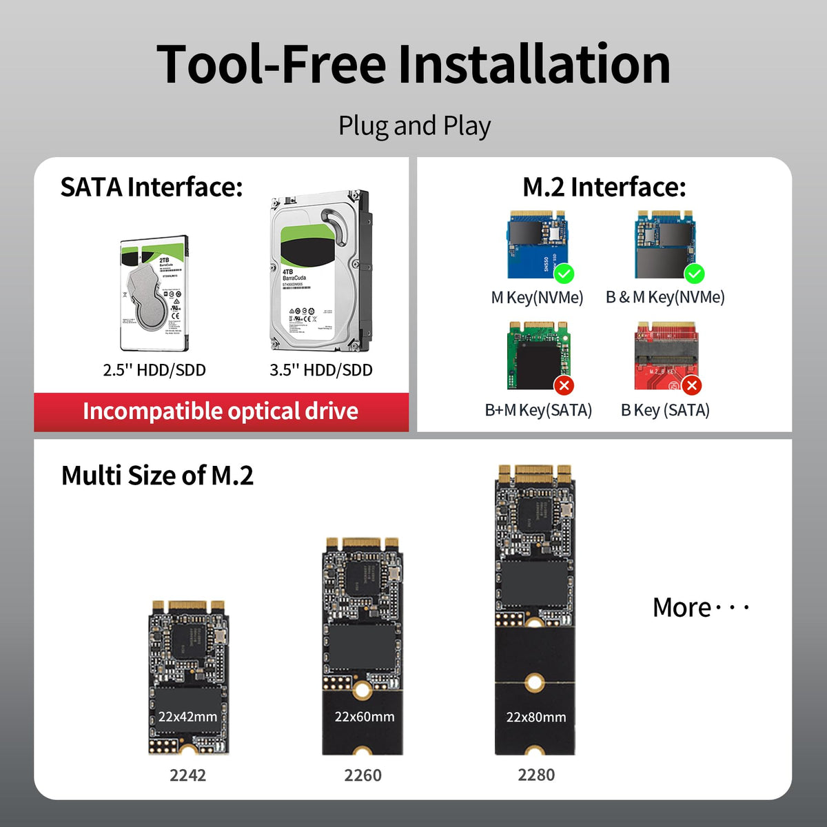 Unitek 2-in-1 M.2 NVMe/SATA USB 3.2 Adapter, 10Gbps, Tool-Free