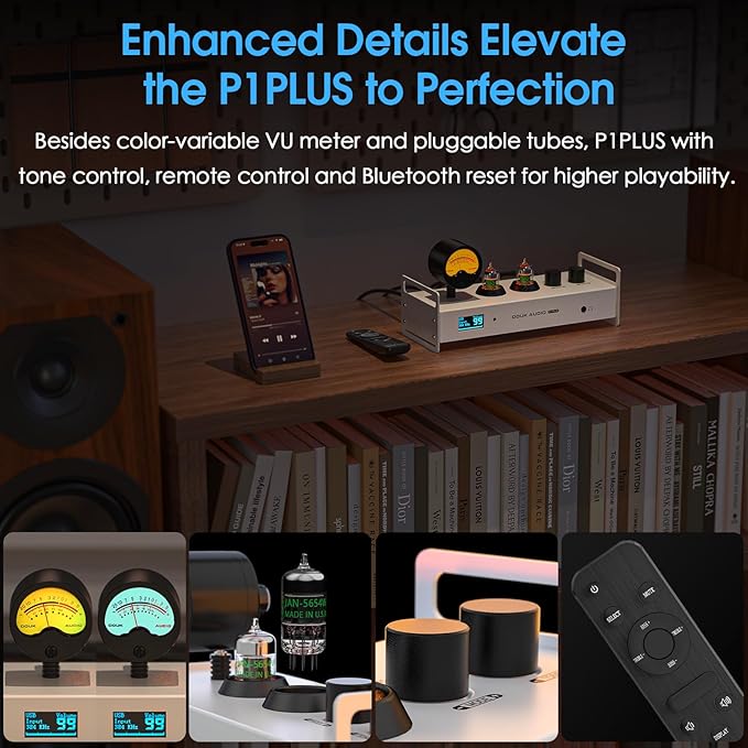 Douk Audio Tube Preamp DAC: Bluetooth 5.1 LDAC Headphone Amp w/VU Meter USB Coax Optical Input for Amplifiers, Home HiFi Systems (P1 Plus)