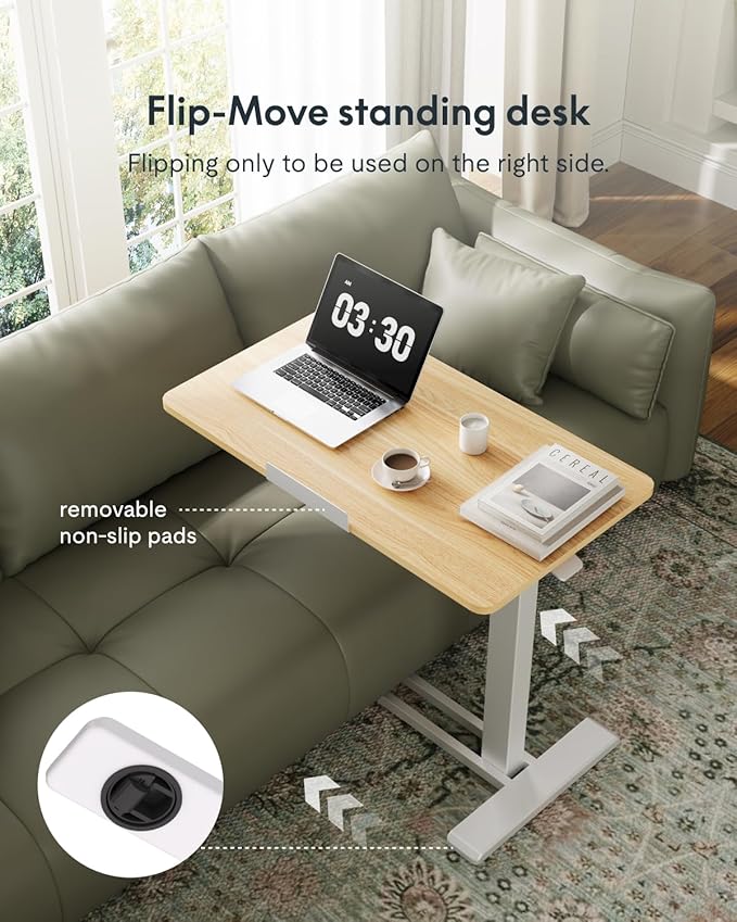 FLEXISPOT H7 PRO Mobile Standing Desk Adjustable Overbed Table Pneumatic with Wheels 90°Tiltable Portable Laptop Desk Rolling Computer Cart Foldable Bedside Table(31.5" W x 17.7" D D, Maple)