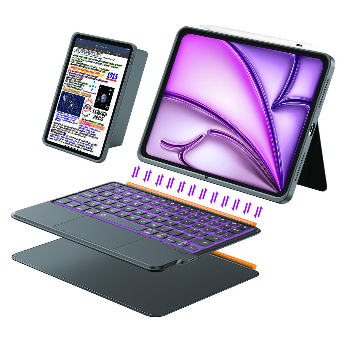 iPad Air 13 inch Case Keyboard (M4/M3/M2, 2026/2025/2024), Wireless Keyboard for Pro 12.9 6/5/4/3rd Gen, Magnetic Detachable with Trackpad, 7-Color Backlit, Landscape/Portrait, Adjustable Stand (Gray)