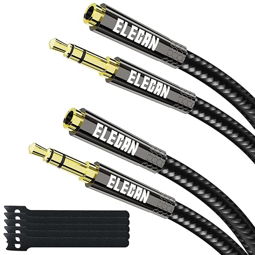 Elecan Headphone Extension Cable 3 Ft/2 Pack, 1/8 Inch 3.5 MM AUX Cord Wire Male to Female, Hi-Fi Sound Thin&Slim Braided TRS Stereo Audio Beats Cable Extender for Car,Home Stereos, Speaker,Phones
