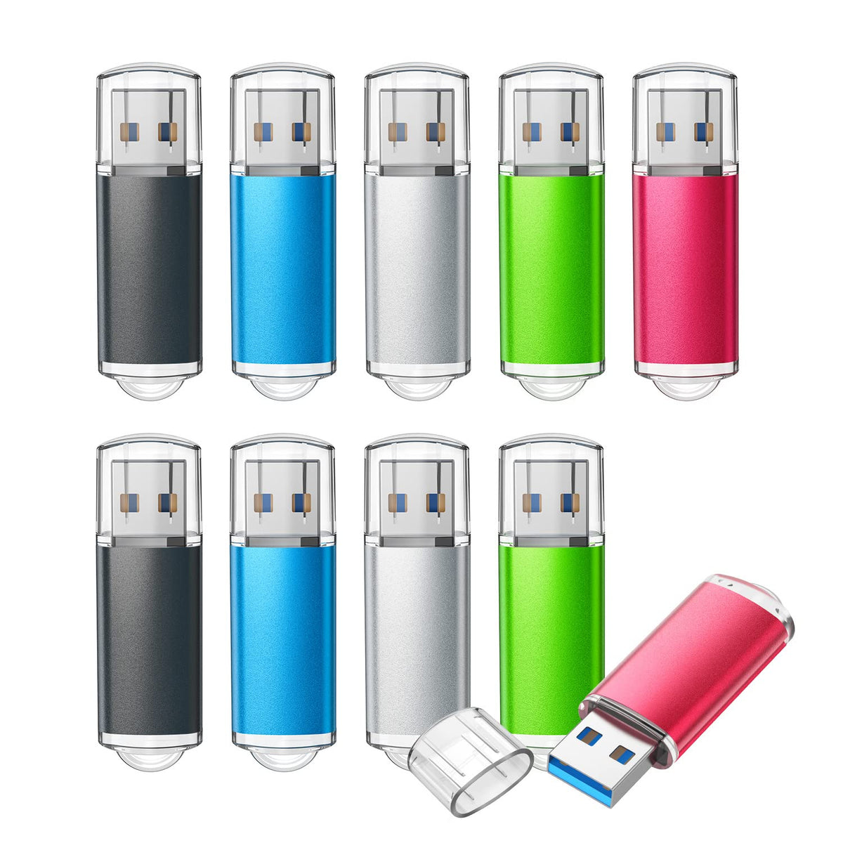 TOPESEL USB Flash Drive 5 Pack 4GB USB 2.0 Flash Drive Memory Stick USB Drive Thumb Drives USB Stick (5 Mixed Colors: Black Blue Green Red Silver)
