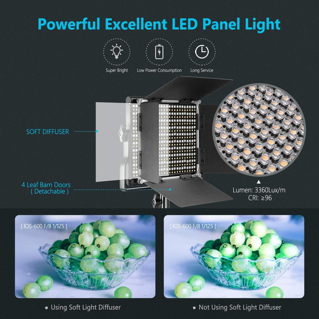 Neewer Professional Metal Bi-Color LED Video Light for Studio, YouTube, Product Photography, Video Shooting, Durable Metal Frame, Dimmable 660 Beads, with U Bracket and Barndoor, 3200-5600K, CRI 96+