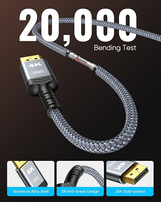Highwings 4K DisplayPort to HDMI, 3.3ft Uni-Directional DP (Source) to HDMI (Display) 1.4 Cable, 4K@30Hz, 2K@60Hz, 1080P Full HD, Braided Cord for Dell, NVIDIA, AMD, Monitor, Projector (Grey)
