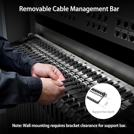 Jadaol 24 Port Shielded Patch Panel Rack or Wall Mount 19-Inch, 1U Cat6A Network Panel Preloaded with 24 Keystone Couplers Plus 1 Spare, 10Gbps Ethernet Panel with Cable Management & Back Support Bar