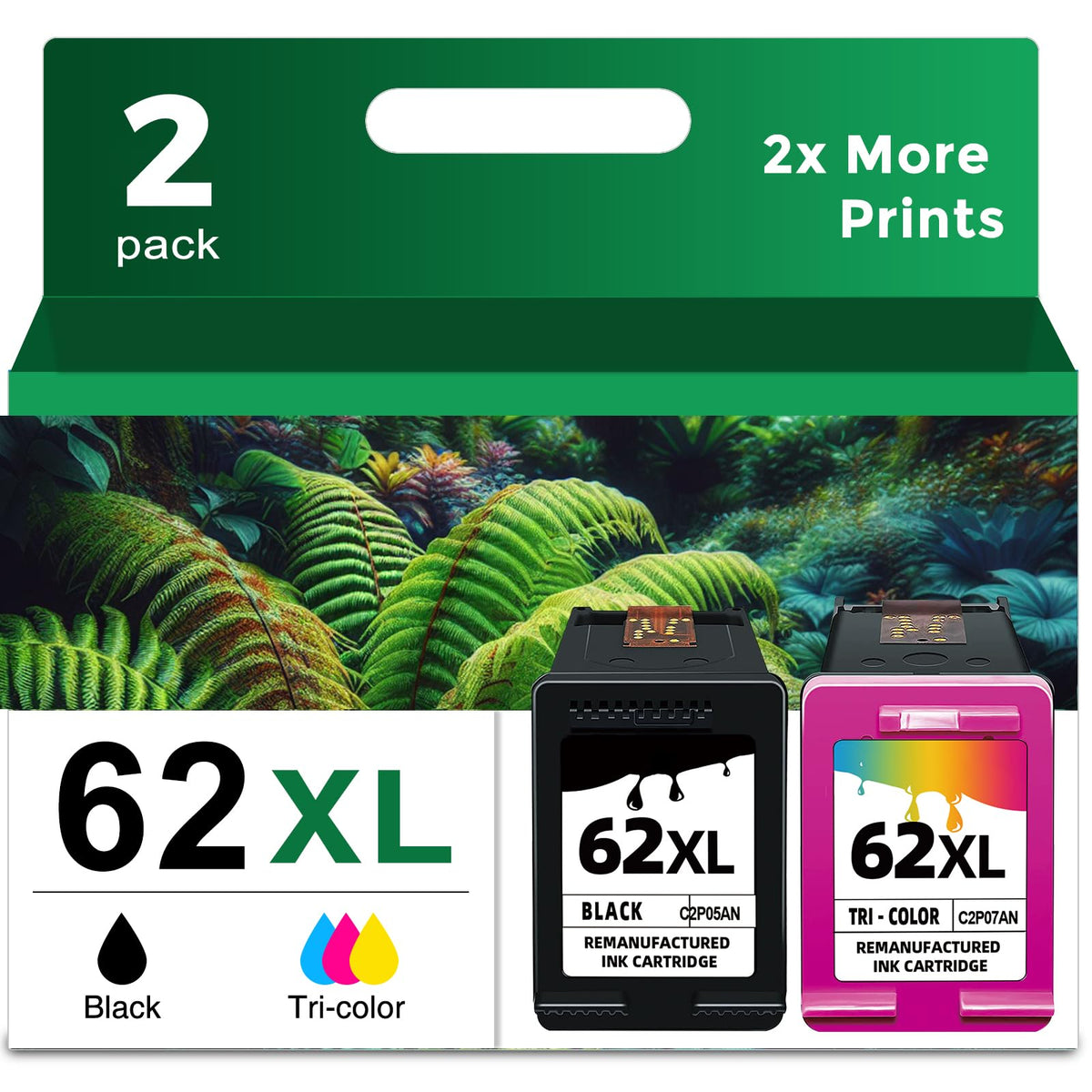 62XL Ink Cartridges Black Color Replacement for HP Ink 62 XL to 7640 5660