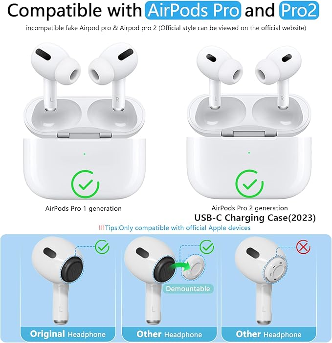 Compatible with AirPods Pro 2nd/1st Generation Silicon+Memory Foam Replacement Ear Tips,with Noise Reduction Hole &Built-in dust Guard Screen,for USB-C Charging Case-3 Sizes (S/M/L)