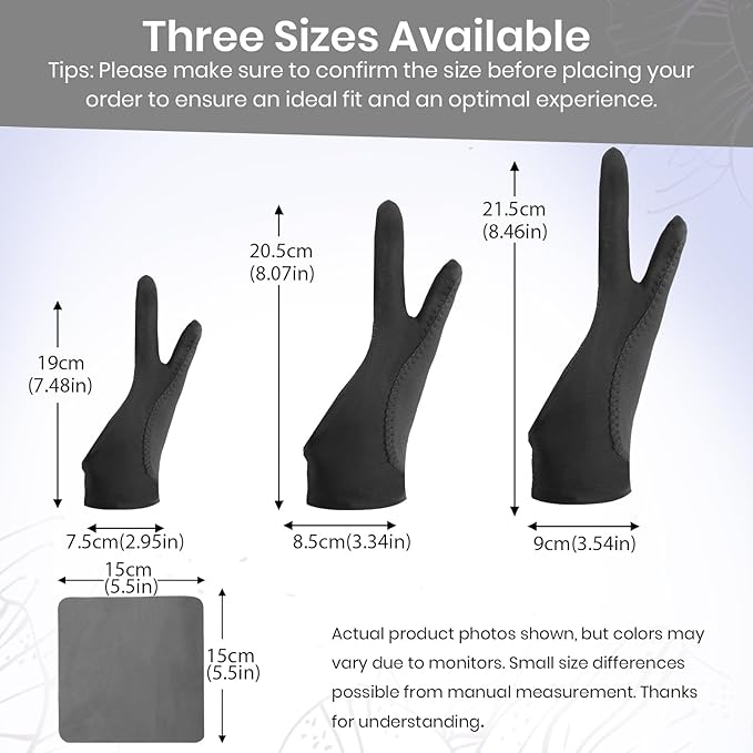 Digital Drawing Glove: 3-Layer Palm Rejection, Two-Finger Artist Glove for Drawing Tablet, iPad, Paper Sketching, Fits Left and Right Hand, Includes Cleaning Cloth(2 Pack,Black,Small)