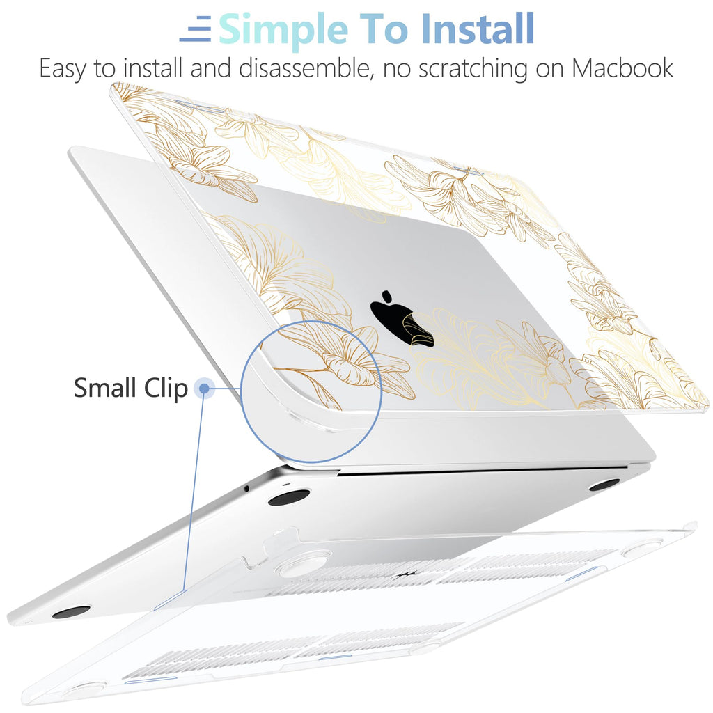 MEEgoodo for M5/M4/M3/M2 MacBook Air 15 inch Case 2026 2025 2024 2023, Case Fit Model (A3448/A3241/A3114/A2941) for MacBook Air 15.3 inch, Drawn Golden Floral