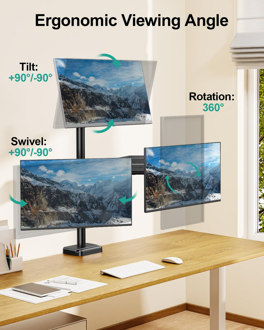 MOUNT PRO Triple Monitor Mount for Max 32" Computer Screen, Adjustable 3 Monitor Desk Mount, up to 19.8lbs Each, Three Display Arm with Tilt Swivel Rotation, VESA Mount 75x75/100x100mm