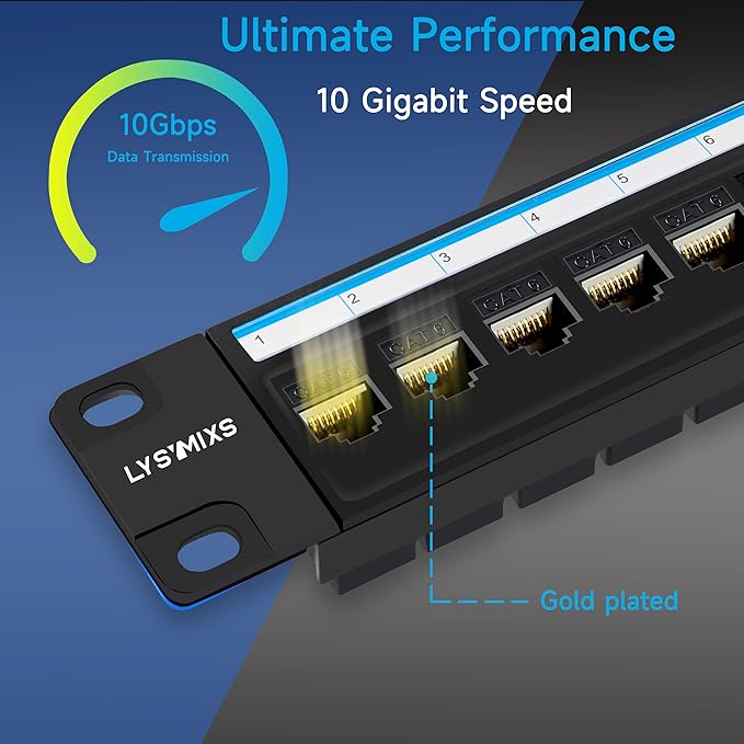 24 Port RJ45 Patch Panel Cat6 Feed Through, Coupler Network Panel 19 Inch, Inline Keystone Ethernet Patch Panel with Back Bar