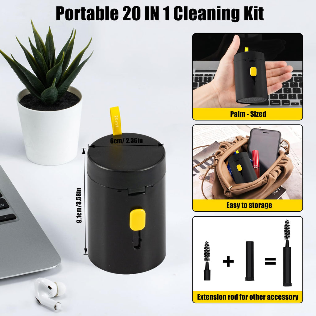 walrfid Laptop Phone Screen Cleaner Kit, Computer Keyboard Brush Cleaning Spray for iPhone AirPods MacBook iPad, 20-in-1 Electronic Device Clean Tool for Camera Earbud Car Screens (Black)