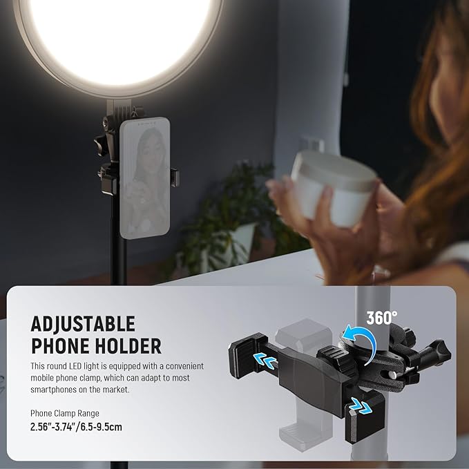 NEEWER Basics 12" 24W Large Ring Light with 68" Stand/Phone Holder/Remote for iPhone Video Recording Selfie Streaming Makeup Studio Photography, 3000K-6500K CRI98 Full Screen LED Panel Lighting, BR13