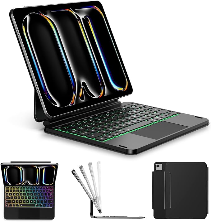ORDA iPad Pro 11 Inch Case with Keyboard (M4/2024) iPad Pro Magic Keyboard with 7 Colors Backlight,Easy-Set Magnetic Stand,Precise Multi-Gesture Trackpad,Shortcut Keys,Ultra-Slim,On-The-Go Protection