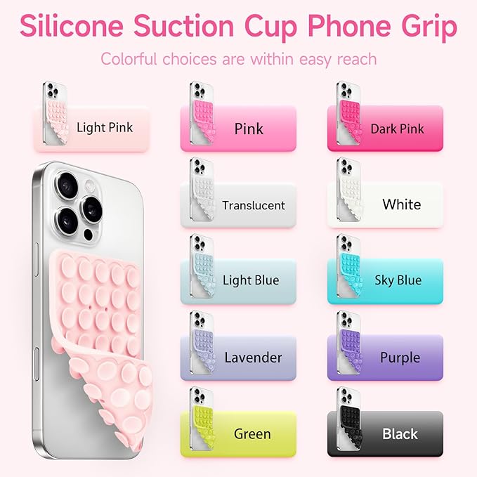 Silicone Suction Cup Phone Case Mount Double Sided, Phone Accessories Hands-Free Strong Grip Holder for Selfies and Videos, Silicon Phone Stand for iPhone and Android White