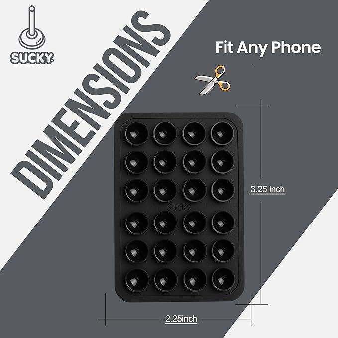 SUCKY Silicone Suction Phone Case Adhesive Mount - Anti-Slip Holder, Hands-Free Fidget Toy, Phone Accessory for iPhone and Android (Deep Black, Single Sided)
