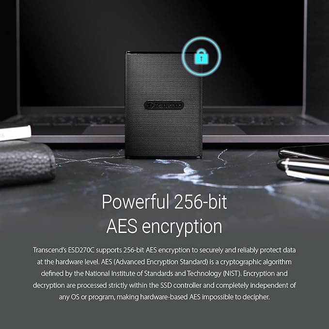 Transcend 250GB External SSD for iPhone/iPad/Mac/Windows/Android, PC/Laptop/Tablet/TV/Game Console, Portable Solid State Drive with One Touch Back up, One-Time Password Unlock, Type-A&Type-C Cables