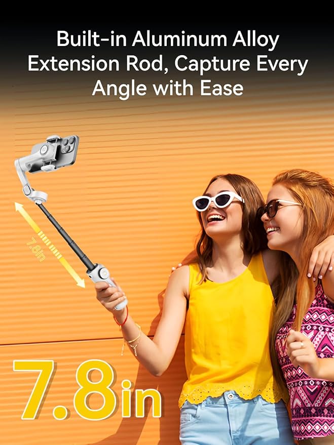 Gimbal Stabilizer for iPhone, Phone Gimbal with Face/Object Tracking for Vlog Recording, 3-Axis Phone Stabilizer with 7.8' Extension Rod and OLED Display for iPhone/Android-Smart X2 White