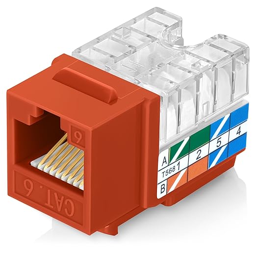 Everest 90 Degree RJ45 cat6 Keystone Jacks Slim Profile 100-Pack Orange