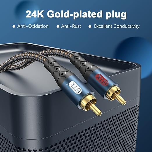 RCA Cable Subwoofer Cable 2RCA Male to 2RCA Male Stereo Audio Cable RCA Splitter 24K Gold-Plated Nylon Braided Double Shielded Digital Analogue Supports Amplifiers,Home Theater,Hi-Fi System(3.3ft/1m)