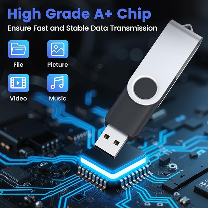 ABLAZE 32GB Flash Drive 10 Pack, USB 2.0 Memory Stick with Lanyards Swivel Thumb Drives Bulk 32GB Pendrive U Disk for Data Storage (Black)