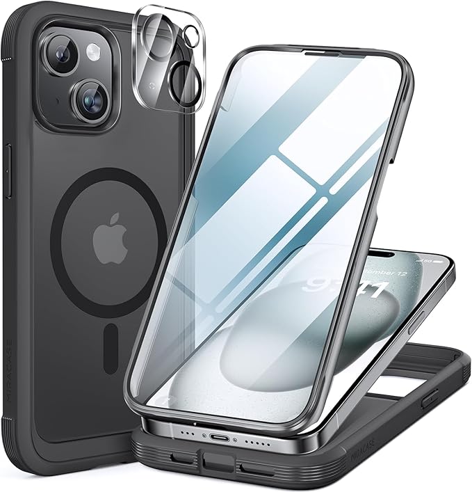 Miracase for iPhone 13 mini Case 5.4",Full-Body Protection,Clear Bumper Case with Built-in 9H Tempered Glass Screen Protector,Military-Grade Drop Protection Outdoor Phone Case for 13 mini,Dark Blue