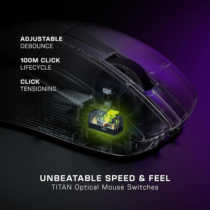 Turtle Beach Pure Air - Ultra-Light Wireless Ergonomic RGB Gaming Mouse, 26K DPI Optical Sensor, 125 Hour Battery, Dual Wireless System, Titan Optical Switches, Bluetooth, RGB Illumination - Black