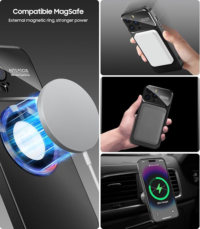 Magnetic for iPhone 16 Pro Max Case, Compatible with MagSafe, Built-in Camera Lens Protector, Logo View, Military Grade Drop Protection Phone Cover, Black