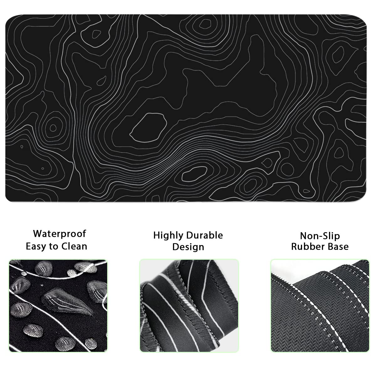 Topographic Mouse Pad Set, Extended Mouse Pad+Keyboard Wrist Rest, Memory Foam Ergonomic Easy Typing, 4Pcs (35.4×15.7 in) Desk Pad Set for Home Office Study Game-Topographic Contour