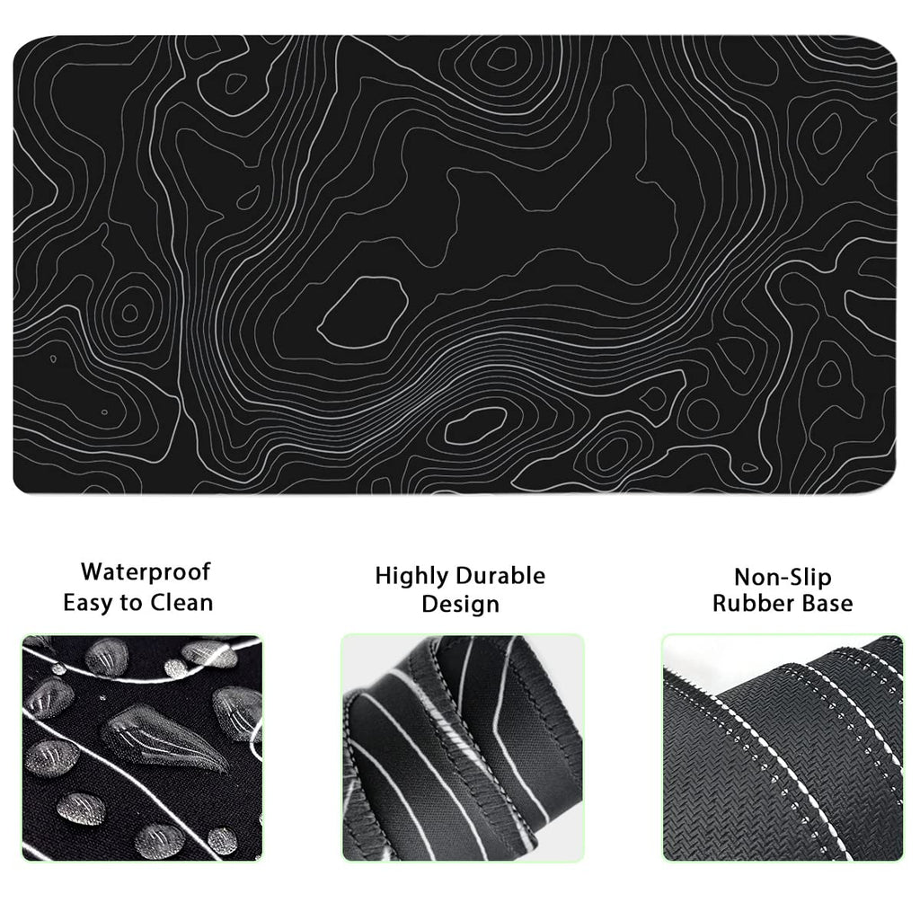 Topographic Large Mouse Pad and Keyboard Wrist Rest, Desk Pad for Keyboard and Mouse, 4-in-1 Large Gaming Mouse Pad with Wrist Support, Non-Slip Desk Mat for Home Office Study Game-Topographic Contour