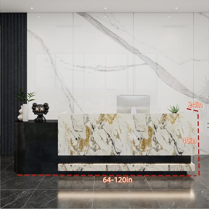 Front Desk Reception Counter - Lockable Storage & Keyboard Tray | Reception Desk with Counter, Customizable Large Counter Table (Black+White, 104'')