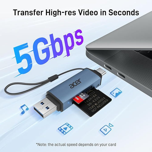 acer SD Card Reader USB C, Dual Slots USB Type C to Micro SD Card Adapter