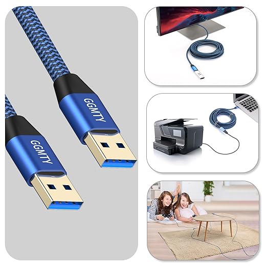 USB to USB Cable 6FT,Durable Braidedfor USB 3.0 Male to Male Type A to Type A Cable Data Transfer Compatible with Hard Drive, Laptop, DVD Player, TV, USB 3.0 Hub, Monitor, Camera, Set Up Box and More