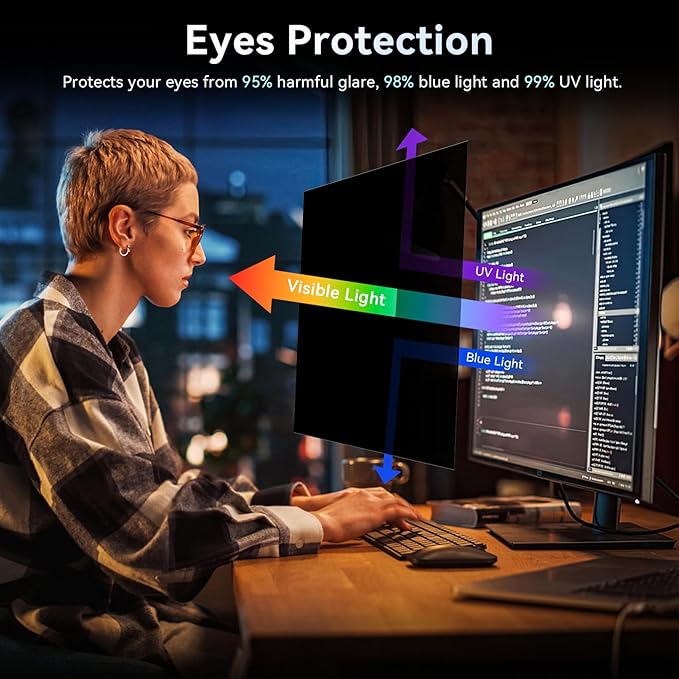 [2-Pack] 31.5 Inch Computer Privacy Screen Filter for 16:9 Widescreen Monitor, Removable Eye Protection Anti Glare Blue Light Filter Privacy Shield, Anti Spy Screen Protector Film 31.5 In