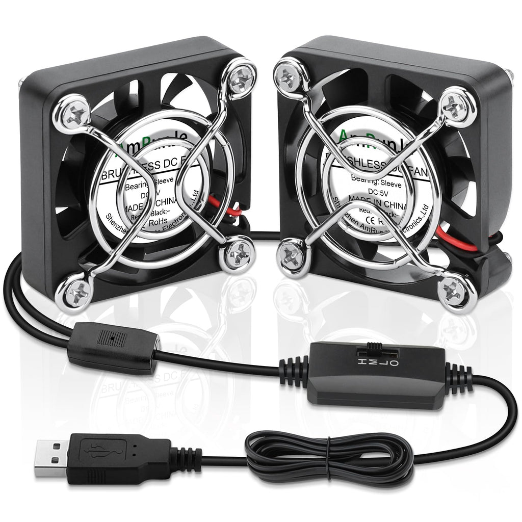 AmRunJe 40mm USB Fan 2pcs, 5V Mini Cooling Brushless Fan with Speed Control