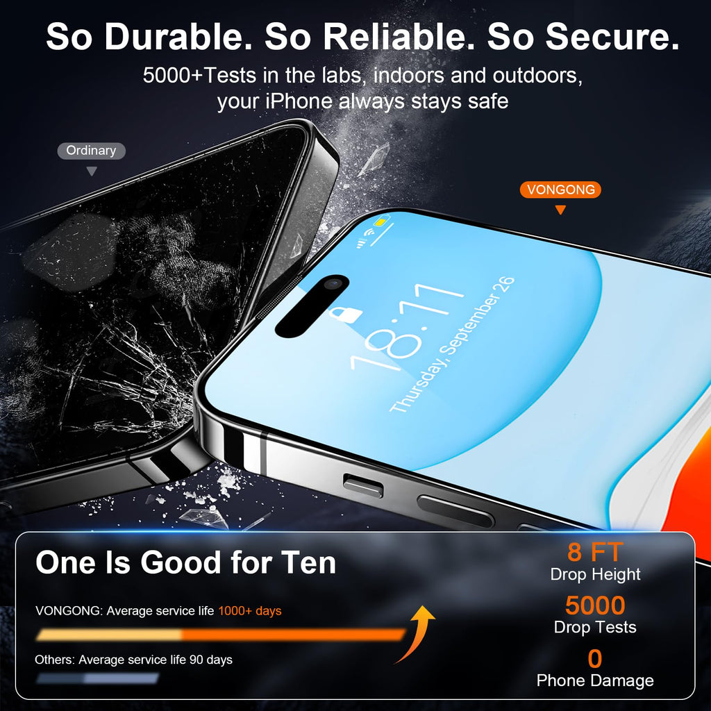 Vongong 2 Pack Screen Protector for iPhone 16 Plus,Durable and Drop-Proof with 9H Hardness,Bubble-and-Dust-Free 16 Plus HD High-Aluminum Tempered Glass,Easy Installation Exclusively