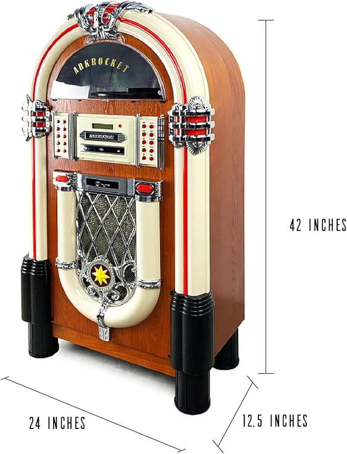Arkrocket Full Size Jukebox Vinyl Record Player Bluetooth USB SD CD Player Radio Retro Turntable Classic Jukebox (Taurus - Classic)