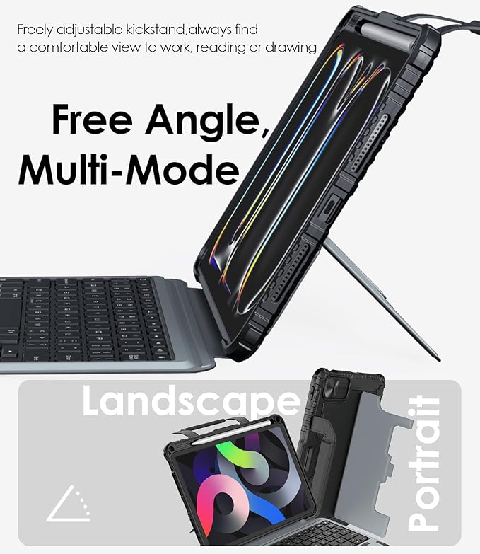 Nillkin Carry Go Keyboard Case for iPad Pro 11 inch (M4) 2024 with Handle, Rugged Case with Detachable Keyboard for iPad Pro 11, Magic Trackpad, 7 Colors Backlit, Camera Cover, Black