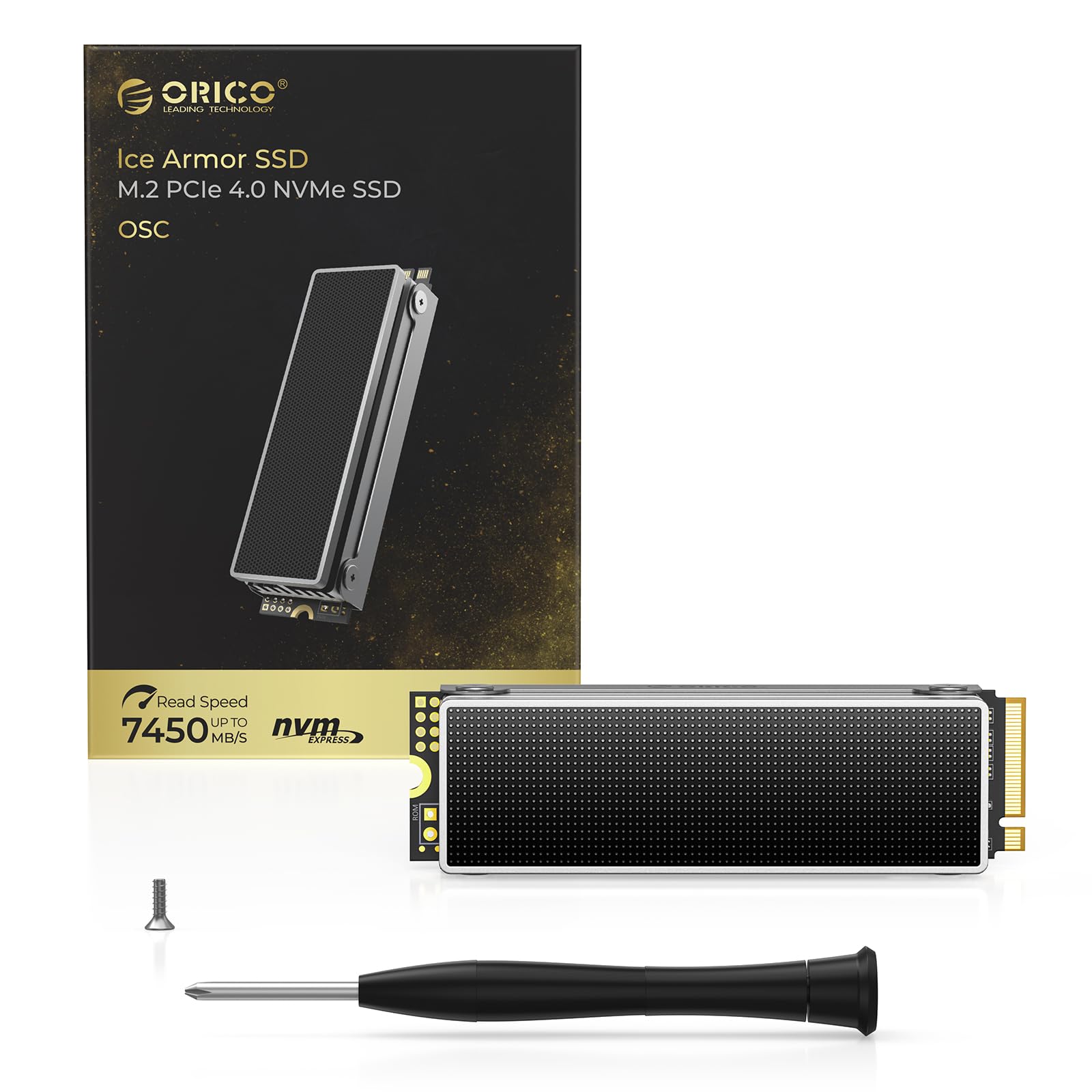 ORICO OSC 4TB M.2 NVMe SSD for Desktop PC, PCIe 4.0 Internal SSD with 7450MB/s Read, TLC NAND, Pre-Installed Pro-Grade Finned Heatsink, Innovative IceArmor Cooling, M.2 2280 Drive